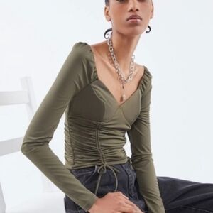 UO Cameron Olive Green Sweetheart Neckline Ruched Top size L